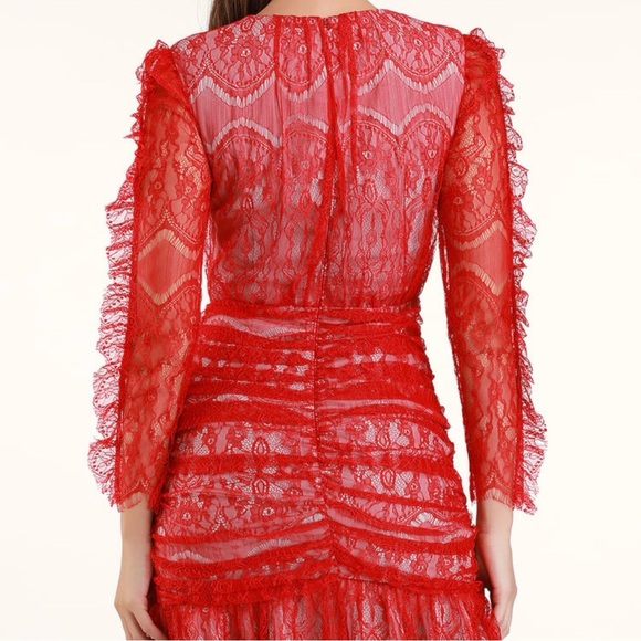 Elliatt Rose Red Ruched Lace Long Sleeve Mini Dress Size M Party Cocktail - Picture 3 of 13